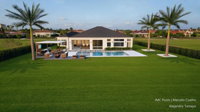 Render of the Tamayo pool, spa and pergola, view 11 (day aerial)